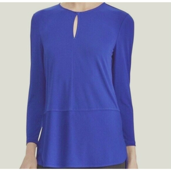 Lauren Ralph Lauren Keyhole Neck Tunic Top Sz 2X Blue Stretch Jersey 3/4 Sleeves - Picture 1 of 8